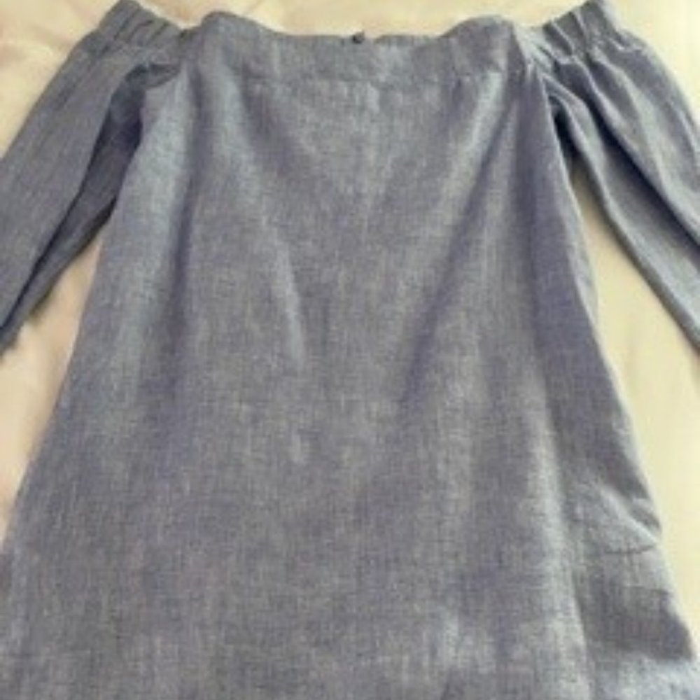 Boutique Palm Beach Designer Linen Off Shoulder Dress- Pale Light Blue- XS- - Picture 2 of 5